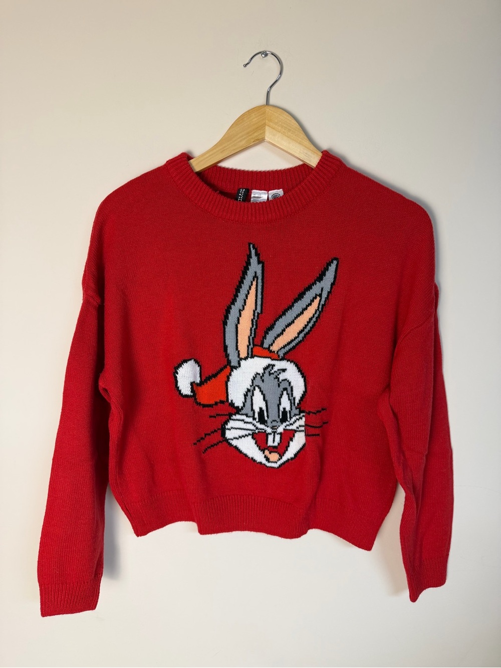 H&M Red Crewneck Sweater with Bunny Graphic